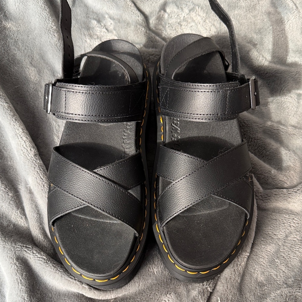 Dr. Martens woman’s platform  Black Sandals with Yellow Stitching